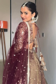 Tissue Chikko Brown Lehenga with Zari Work for Weddings
