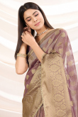 Tissue Mauve Saree with Woven Zari Work for Diwali 