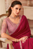 Tissue Ruby Red Saree with Sequins Work Diwali Festival Wear 