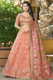 Tissue Salmon Peach Lehenga with Gota Patti Work for Wedding