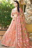 Tissue Salmon Peach Lehenga with Gota Patti Work for Wedding
