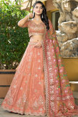 Tissue Salmon Peach Lehenga with Gota Patti Work for Wedding