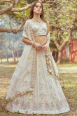 Tissue Silk Cream Beige Zari Embroidered Panelled Style Lehenga