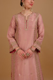 Tissue Silk Dusty Pink Embroidered Straight Cut Trouser Suit 