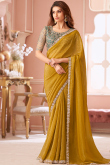 Tissue Trombone Yellow Saree with Sequins Work Diwali Haldi Outfit