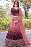 Tissue Wine Maroon Lehenga with Sequins Work for Diwali