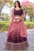 Tissue Wine Maroon Lehenga with Sequins Work for Diwali
