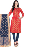 Jacquard Tomato Red Churidar Suit
