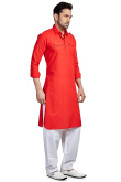 Tomato Red Cotton Men Kurta Pajama