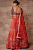 Tomato Red Embroidered Organza Flared Style Lehenga 