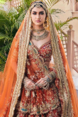 Tomato Red Georgette Zari Embroidered Panelled Style Lehenga 