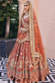 Tomato Red Georgette Zari Embroidered Panelled Style Lehenga 