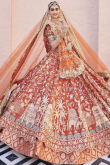 Tomato Red Georgette Zari Embroidered Panelled Style Lehenga 