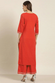 Tomato Red Gota Patti Embroidered Rayon Kurti