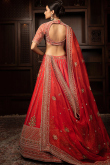 Tomato Red Silk Embroidered Panelled Style Lehenga