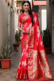 Tomato Red Silk Tie And Dye Printed Saree