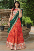 Tomato Red Silk Weaved Flared Style Lehenga 