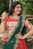 Tomato Red Silk Weaved Flared Style Lehenga 
