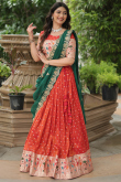Tomato Red Silk Weaved Flared Style Lehenga 