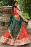 Tomato Red Silk Weaved Flared Style Lehenga 