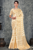 Traditional Cream Broad Border Weaved Zari Viscose Saree 