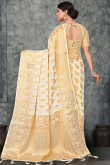 Traditional Cream Broad Border Weaved Zari Viscose Saree 