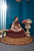 Traditional Dark Brown Satin Embroidered Lehenga
