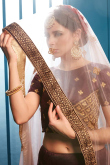 Traditional Dark Brown Satin Embroidered Lehenga