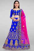 Traditional Embroidered Satin Lehenga In Blue