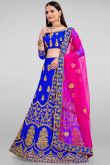 Traditional Embroidered Satin Lehenga In Blue