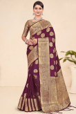 Traditional Plum Purple Weaved Zari Broad Border Viscose Saree 