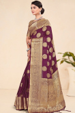 Traditional Plum Purple Weaved Zari Broad Border Viscose Saree 