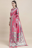 Traditional Ruby Red Weaved Zari Silk Broad Border Saree embroidery