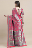 Traditional Ruby Red Weaved Zari Silk Broad Border Saree embroidery