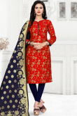 Traditional Rust Orange Brocade Churidar Suit