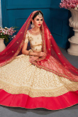 Traditional Stone Work Embroidered Satin Cream Lehenga
