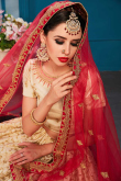 Traditional Stone Work Embroidered Satin Cream Lehenga