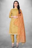 Trombone Yellow Chanderi Cotton Embroidered Churidar Suit