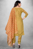 Trombone Yellow Chanderi Cotton Embroidered Churidar Suit