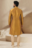Trombone Yellow Dupion Silk Embroidered Men's Kurta With Churidar