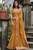 Trombone Yellow Kora Silk Woven Zari Broad Border Saree 