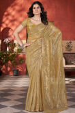 Trombone Yellow Net Saree With Sequins Work For Diwali