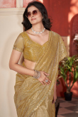 Trombone Yellow Net Saree With Sequins Work For Diwali