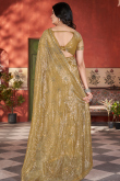 Trombone Yellow Net Saree With Sequins Work For Diwali