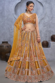 Trombone Yellow Silk Blend Embroidered A Line Lehenga