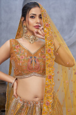 Trombone Yellow Silk Blend Embroidered A Line Lehenga