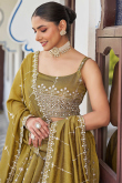 Trombone Yellow Silk Blend Lehenga With Zari Work For Diwali