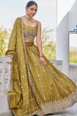 Trombone Yellow Silk Blend Lehenga With Zari Work For Diwali
