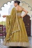 Trombone Yellow Silk Blend Lehenga With Zari Work For Diwali