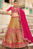 Trombone Yellow Silk Embroidered Panelled Style Lehenga